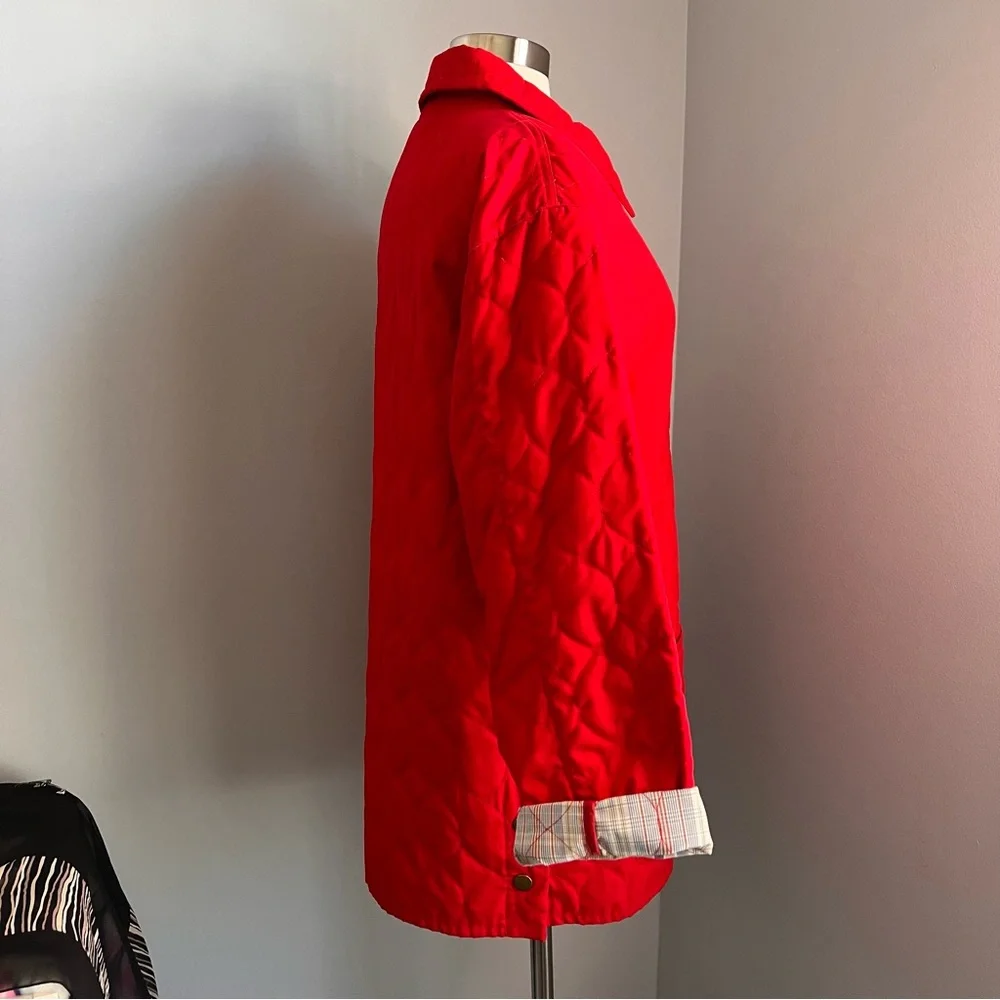 Gallery M Red Quilted Collared Full Zip Snaps Hip Jacket Coat